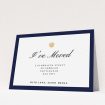 A change of address card design called "Golden Sundial". It is an A6 card in a landscape orientation. "Golden Sundial" is available as a flat card, with tones of navy blue and white.