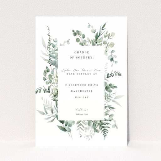 Change of address card with botanical design and no photos