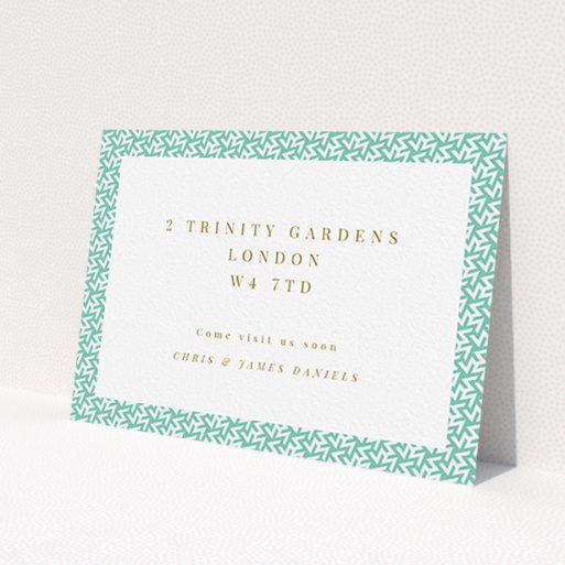 A change of address card design named 'In your own way'. It is an A6 card in a landscape orientation. 'In your own way' is available as a flat card, with tones of green and white.
