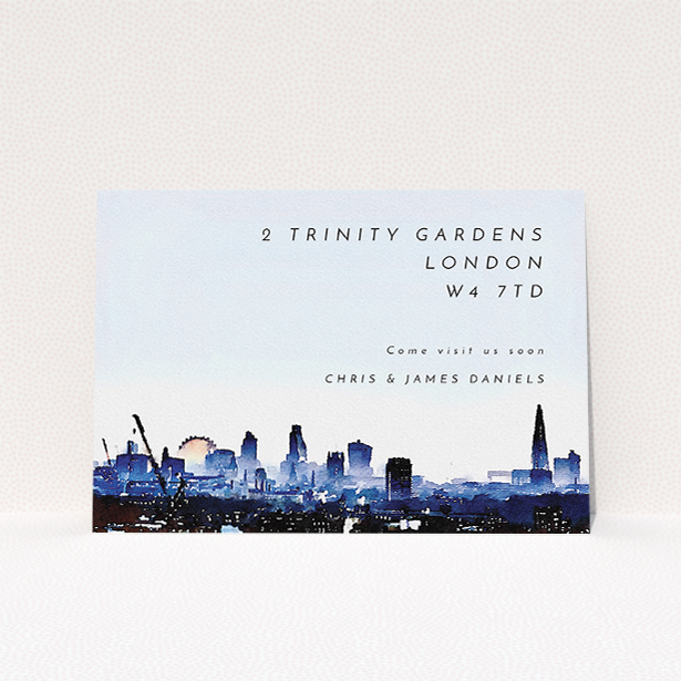 A change of address card design called "LDN". It is an A5 card in a landscape orientation. "LDN" is available as a flat card, with mainly blue colouring.