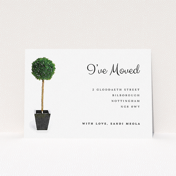 A change of address card design called "Plant your feet". It is an A5 card in a landscape orientation. "Plant your feet" is available as a flat card, with tones of green and white.