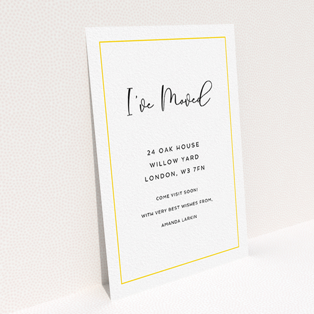A change of address card template titled "Simple Yellow". It is an A6 card in a portrait orientation. "Simple Yellow" is available as a flat card, with tones of white and yellow.