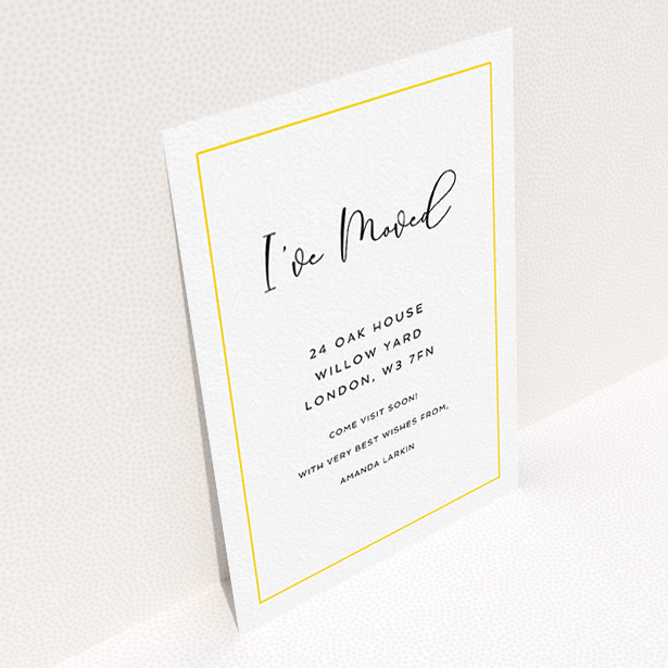 A change of address card template titled "Simple Yellow". It is an A6 card in a portrait orientation. "Simple Yellow" is available as a flat card, with tones of white and yellow.