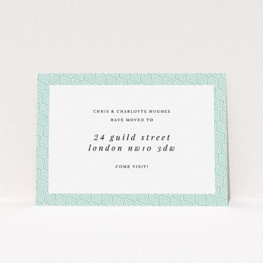 A change of address card design named "The garden calls". It is an A5 card in a landscape orientation. "The garden calls" is available as a flat card, with tones of green and white.