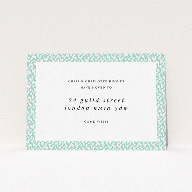 A change of address card design named "The garden calls". It is an A5 card in a landscape orientation. "The garden calls" is available as a flat card, with tones of green and white.