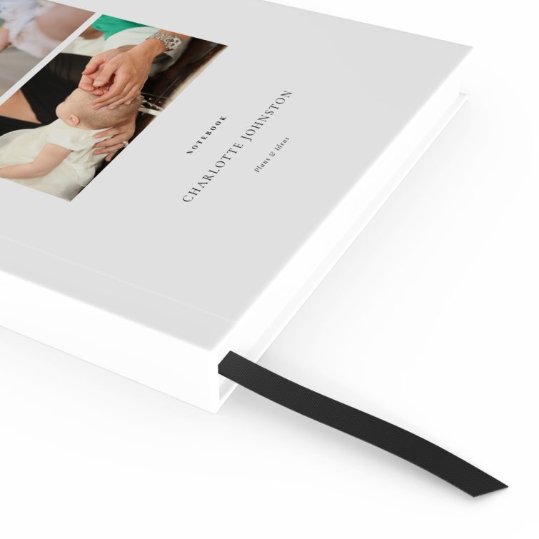 Personalised portrait notebook design with two photos, for Utterly Printable stationery.