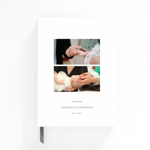 Personalised portrait notebook design with two photos, for Utterly Printable stationery.