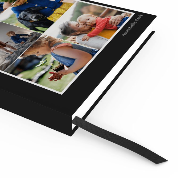 Customisable portrait notebook design with five photos on the front cover from Utterly Printable.