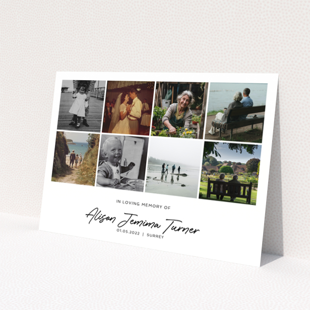 Funeral announcement design with eight photos