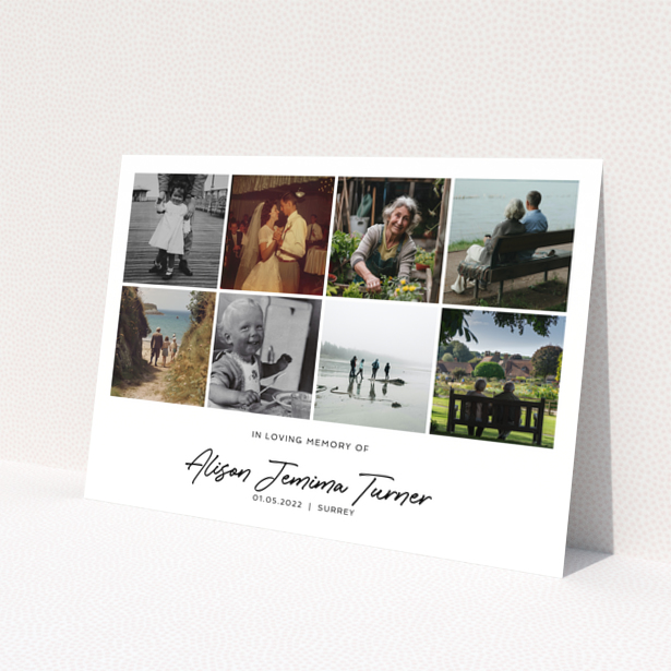 Funeral announcement design with eight photos
