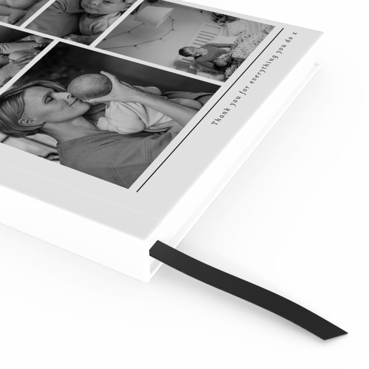 Portrait-oriented personalised notebooks design featuring five photos, ideal for gifts by Utterly Printable.