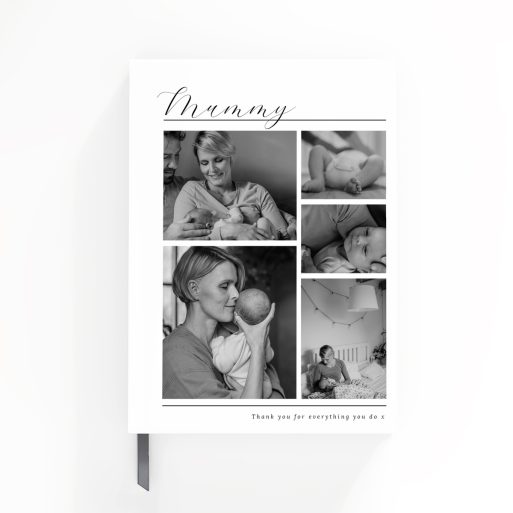 Portrait-oriented personalised notebooks design featuring five photos, ideal for gifts by Utterly Printable.