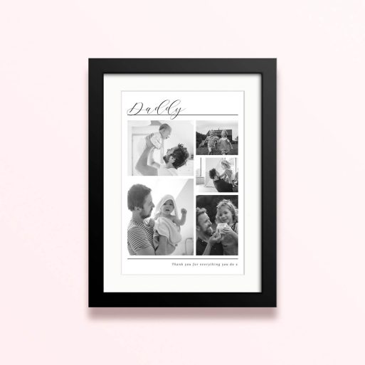 Framed and mounted photo print with 5 black and white family photos