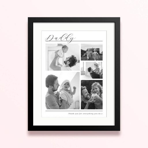 Framed and mounted photo print with 5 black and white family photos