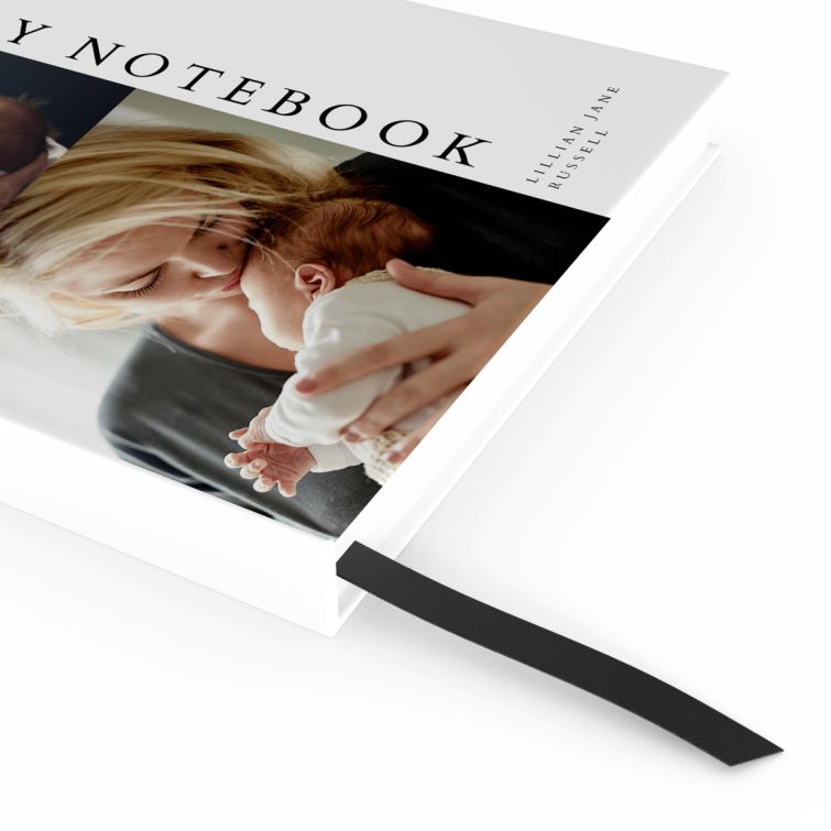 Portrait family notebook design featuring two photos on the cover, ideal for personalised printing by Utterly Printable.