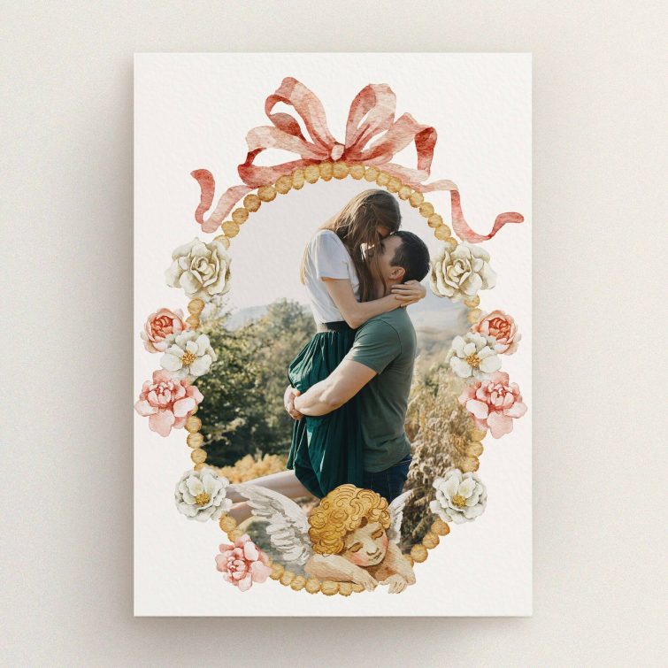 Floral-themed engagement party invitations with a romantic photo design featuring one photo.