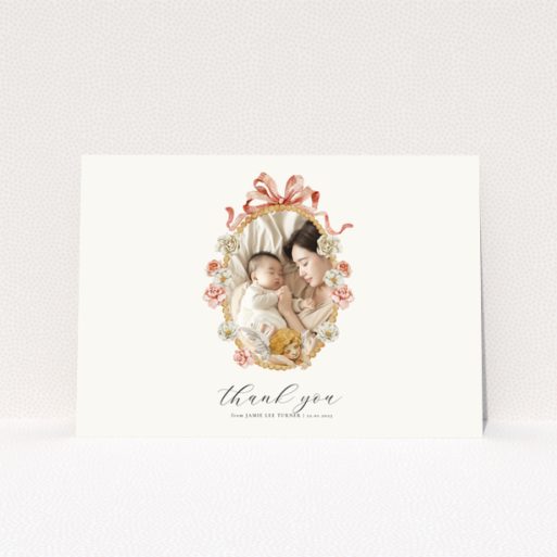 Floral baby thank you card with one photo.