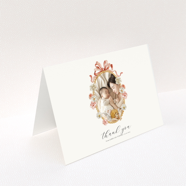 Floral baby thank you card with one photo.