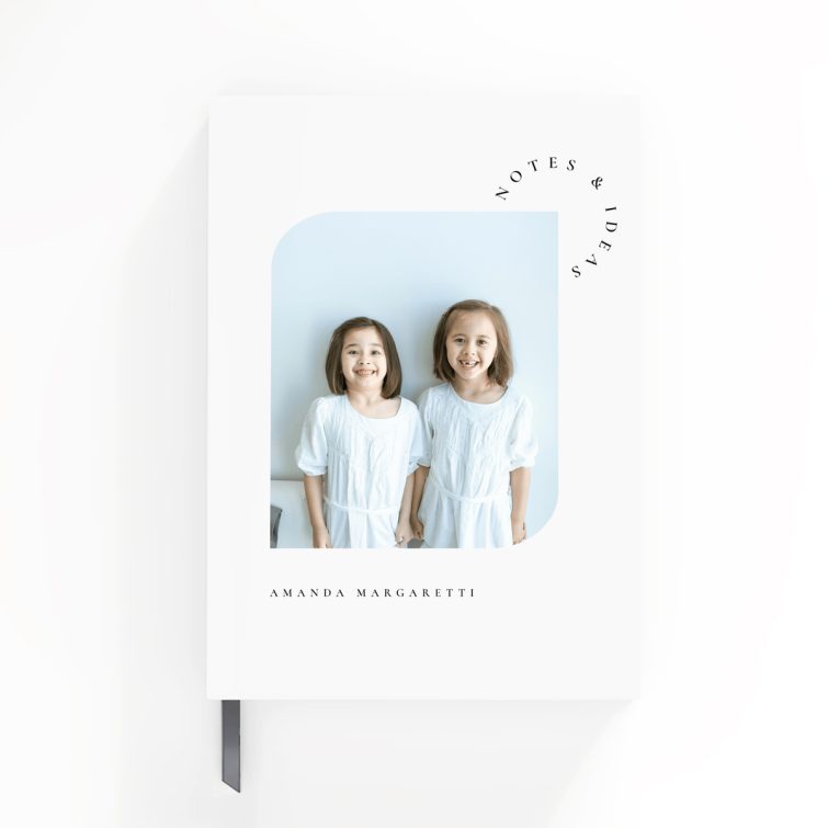 Portrait orientation personalised notebook design with one photo on the cover, from Utterly Printable.