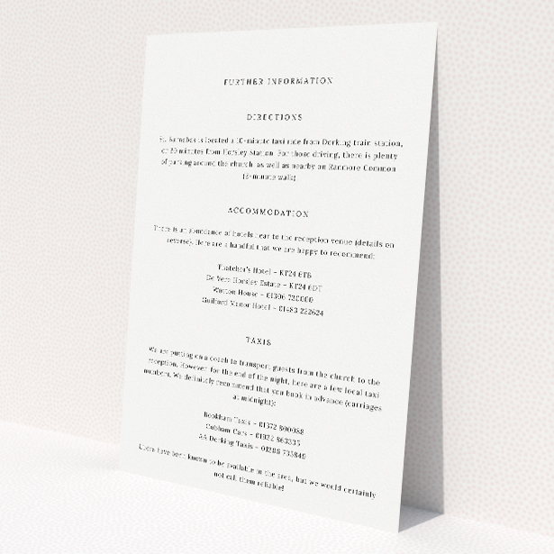 Chic Script Simplicity wedding information insert card with clean black script on crisp white background, offering a perfect balance of traditional and modern style This is a view of the front