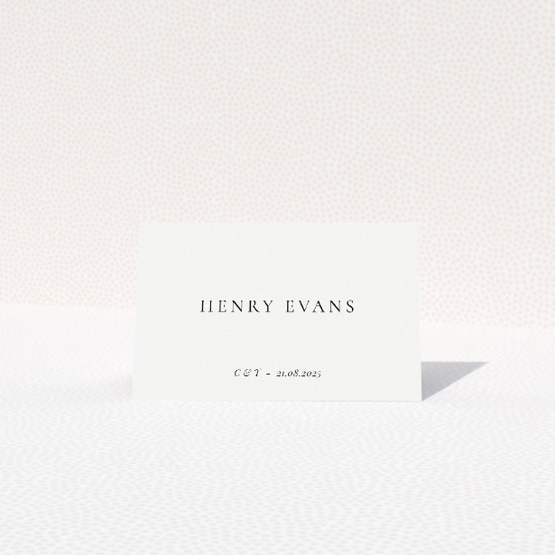 Wedding place cards featuring chic script simplicity design. This is a view of the front