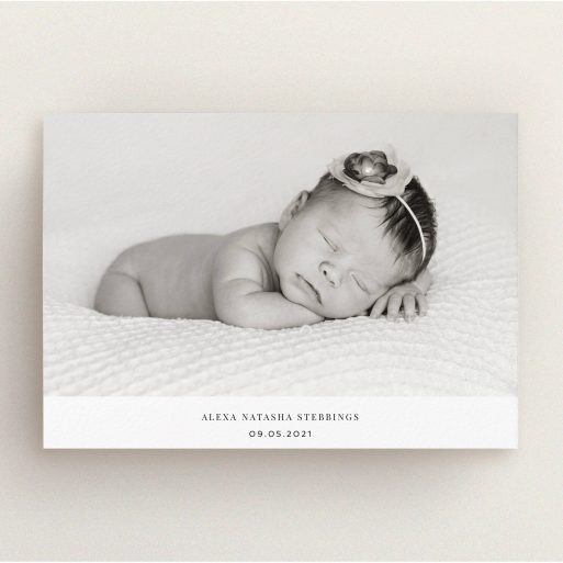 Christening Invitation Design - "Duke of York Square" A christening invitation named "Duke of York Square". It is an A5 invite in a landscape orientation. It is a photographic christening invitation with room for 1 photo. "Duke of York Square" is available as a flat invite, with mainly white colouring.