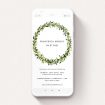 A christening invitation for whatsapp named "Deep Green Summer". It is a smartphone screen sized invite in a portrait orientation. "Deep Green Summer" is available as a flat invite, with tones of light green and dark green.