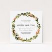 A christening invitation design called "Greco Wreath". It is a square (148mm x 148mm) invite in a square orientation. "Greco Wreath" is available as a flat invite, with tones of green, dark green and terracotta.