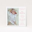A christening invitation template titled "Message of Love". It is a square (148mm x 148mm) invite in a square orientation. It is a photographic christening invitation with room for 1 photo. "Message of Love" is available as a flat invite, with tones of white and red.