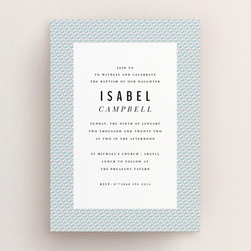 Christening Invitation Design - "Tiny, tiny Sea Lions" A christening invitation called "Tiny, tiny Sea Lions". It is an A5 invite in a portrait orientation. "Tiny, tiny Sea Lions" is available as a flat invite, with tones of blue and green.