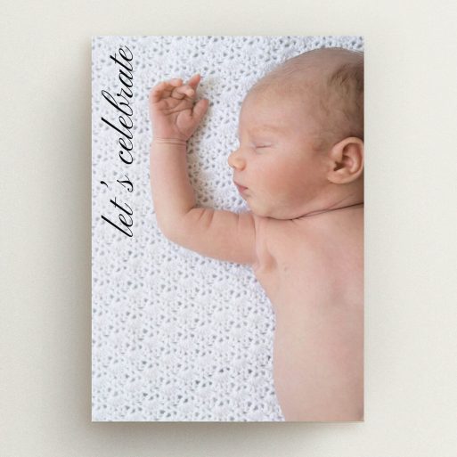 Christening Invitation Design - "Up the side" A christening invitation named "Up the side". It is an A5 invite in a portrait orientation. It is a photographic christening invitation with room for 1 photo. "Up the side" is available as a flat invite, with mainly black colouring.