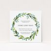 A christening invitation design called "Watercolour Wreath". It is a square (148mm x 148mm) invite in a square orientation. "Watercolour Wreath" is available as a flat invite, with tones of blue and green.