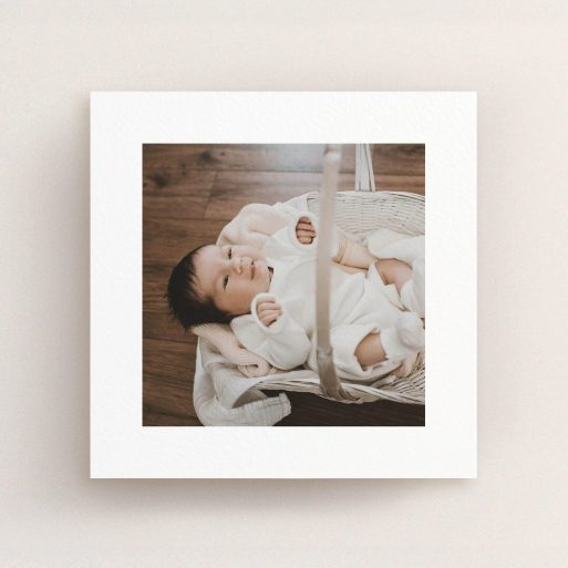 Christening Invitation Design - "We have some news" A christening invitation named "We have some news". It is a square (148mm x 148mm) invite in a square orientation. It is a photographic christening invitation with room for 1 photo. "We have some news" is available as a flat invite, with mainly white colouring.