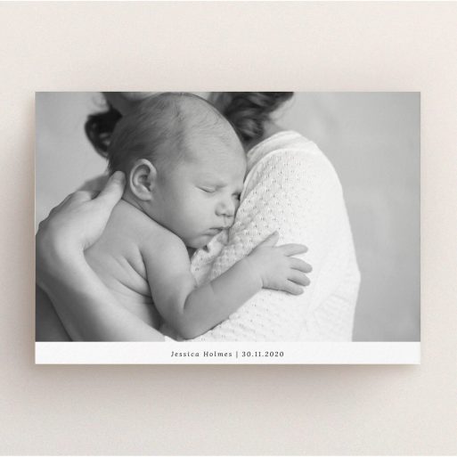 Christening Invite Design - "Landscape Photo" A christening invite design called "Landscape Photo". It is an A5 invite in a landscape orientation. It is a photographic christening invite with room for 1 photo. "Landscape Photo" is available as a flat invite, with mainly white colouring.