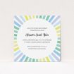 A christening invite named "Pastel Sun". It is a square (148mm x 148mm) invite in a square orientation. "Pastel Sun" is available as a flat invite, with tones of blue, yellow and light green.