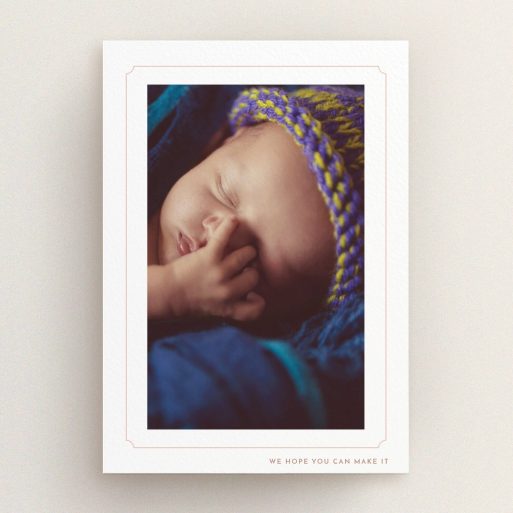 Christening Invite Design - "Pink notch Frame" A christening invite design titled "Pink notch Frame". It is an A5 invite in a portrait orientation. It is a photographic christening invite with room for 1 photo. "Pink notch Frame" is available as a flat invite, with tones of white and pink.