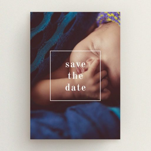 Christening Invite Design - "Say Hello" A christening invite design called "Say Hello". It is an A5 invite in a portrait orientation. It is a photographic christening invite with room for 1 photo. "Say Hello" is available as a flat invite, with mainly white colouring.