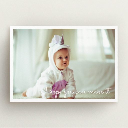 Christening Invite Design - "See you at the font" A christening invite design named "See you at the font". It is an A5 invite in a landscape orientation. It is a photographic christening invite with room for 1 photo. "See you at the font" is available as a flat invite, with mainly white colouring.