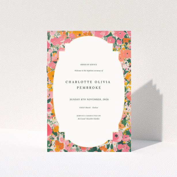 Christening order of service program with floral border design