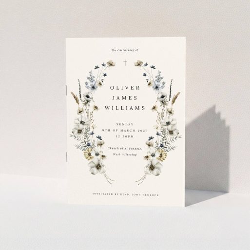 Elegant Christening Program Floral christening order of service program design with decorative botanical elements, one photo included