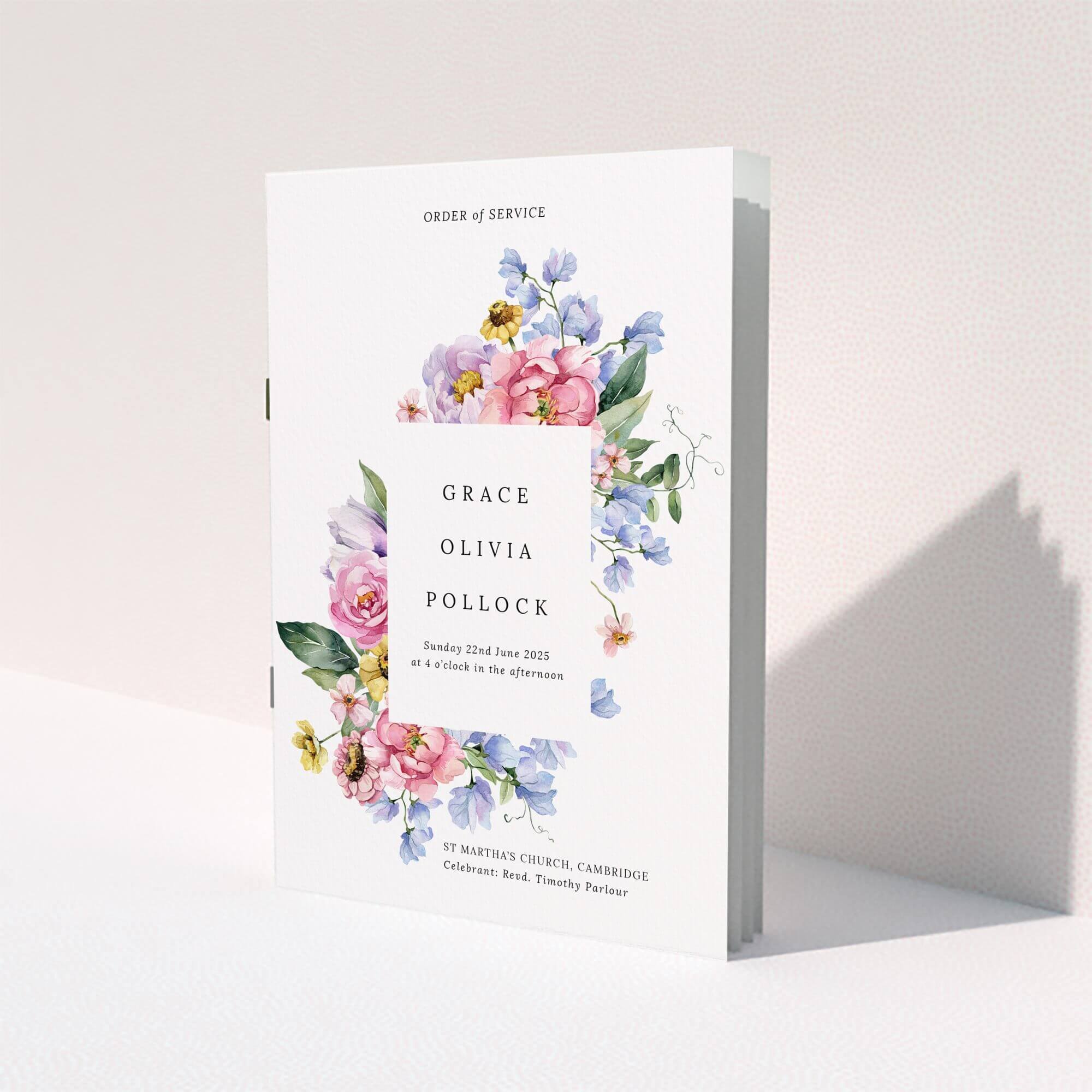 Floral Christening Programme Christening order of service program with floral design and one photo placeholder
