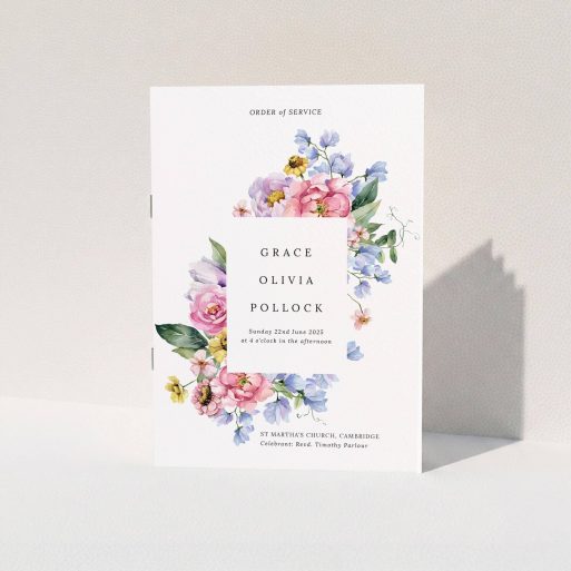 Floral Christening Programme Christening order of service program with floral design and one photo placeholder