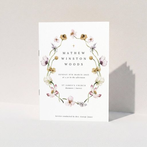 Floral Christening Programme Floral christening order of service program design with decorative flowers and one photo placeholder.