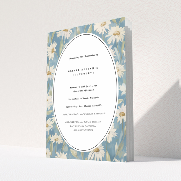 Christening order of service program with floral background design and no photos