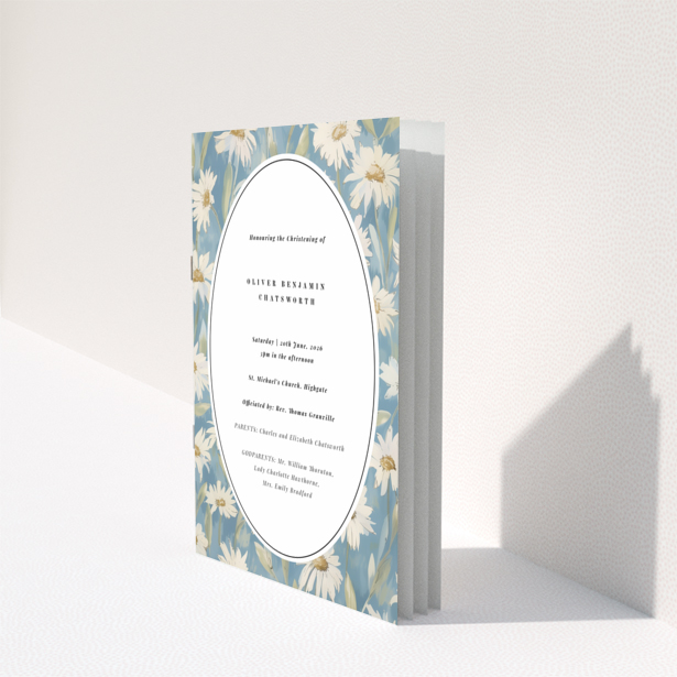 Christening order of service program with floral background design and no photos