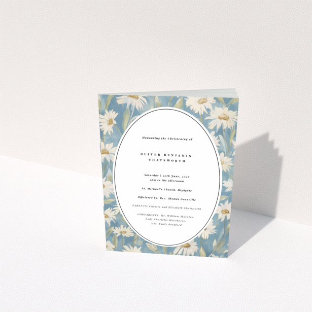 Christening order of service program with floral background design and no photos