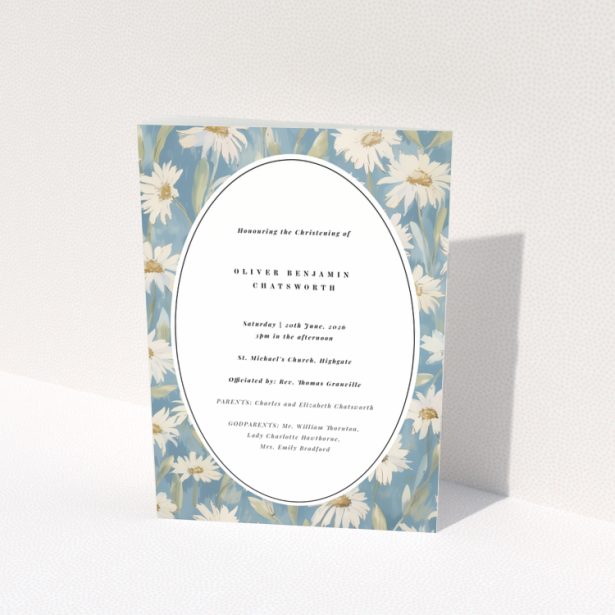 Christening order of service program with floral background design and no photos