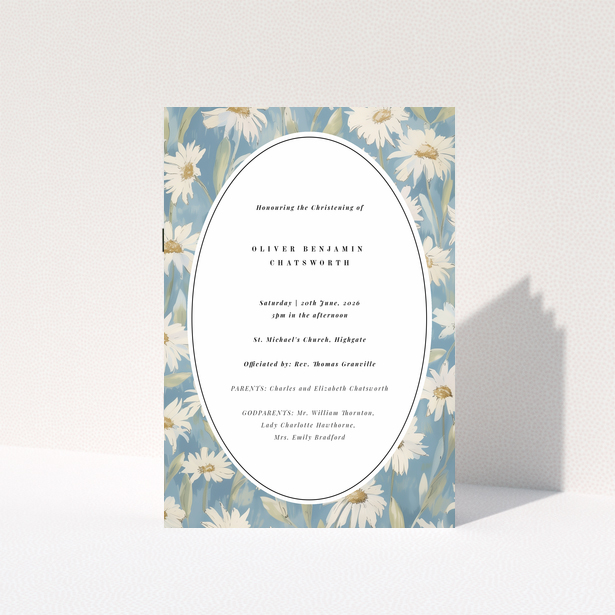 Christening order of service program with floral background design and no photos