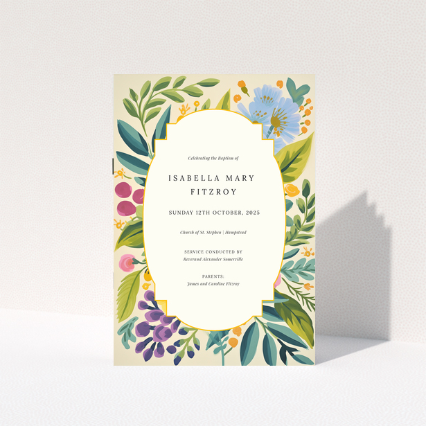 Floral christening order of service program design with no photos