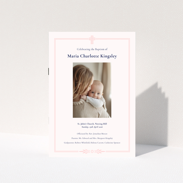 Christening order of service program with one photo of baby and parent